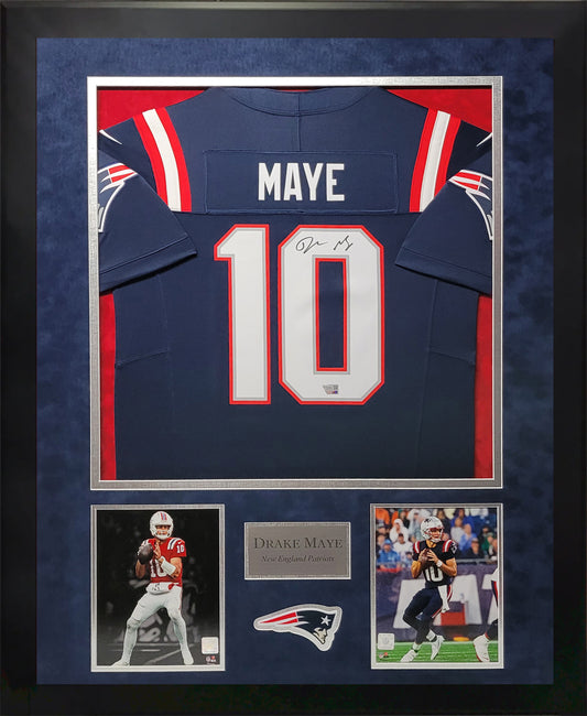 Drake Maye Autographed Jersey Framed 37x45