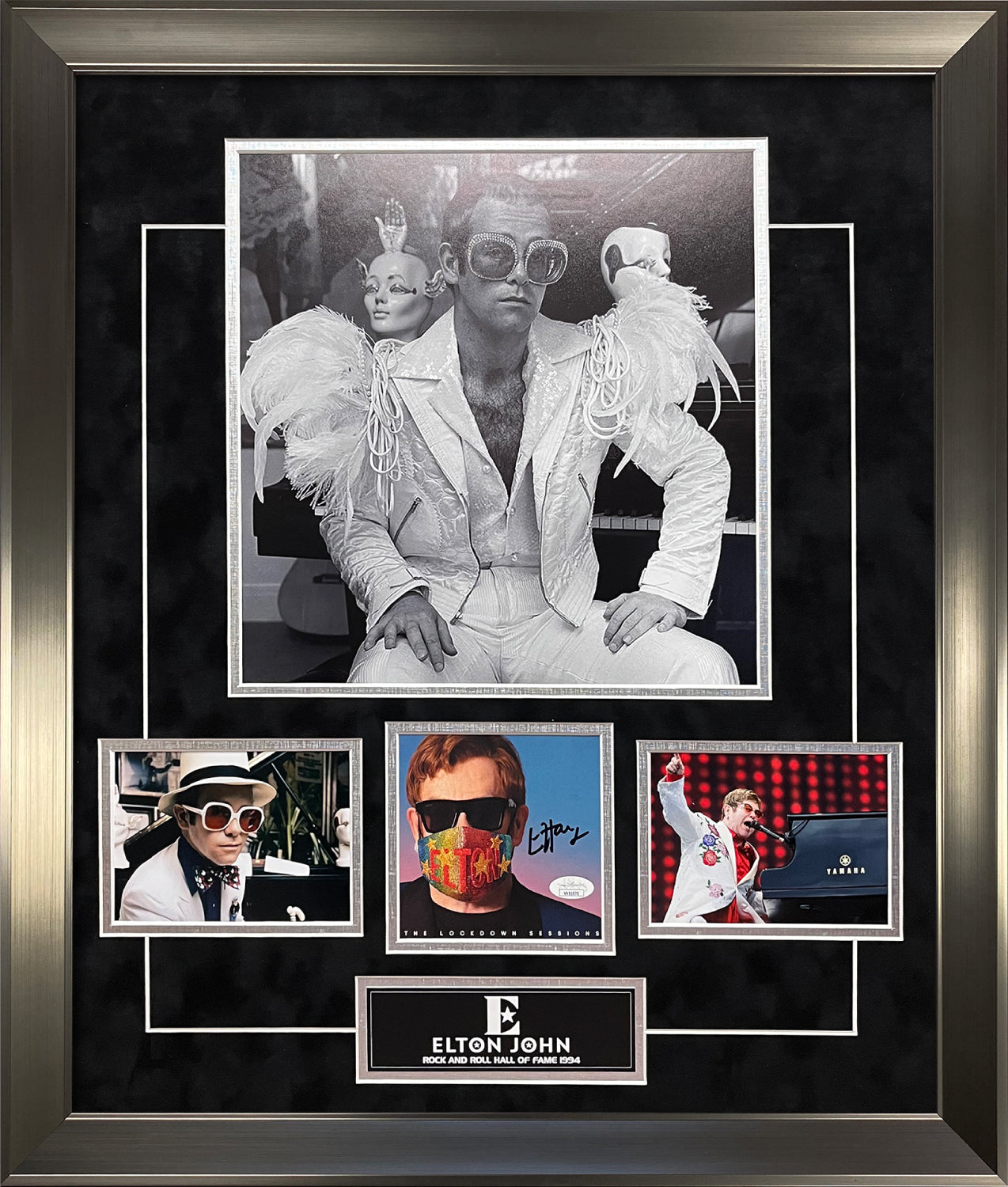 Elton John Autograph Collage 23x27 JSA Authentication