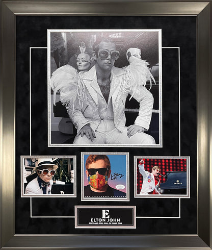 Elton John Autograph Collage 23x27 JSA Authentication
