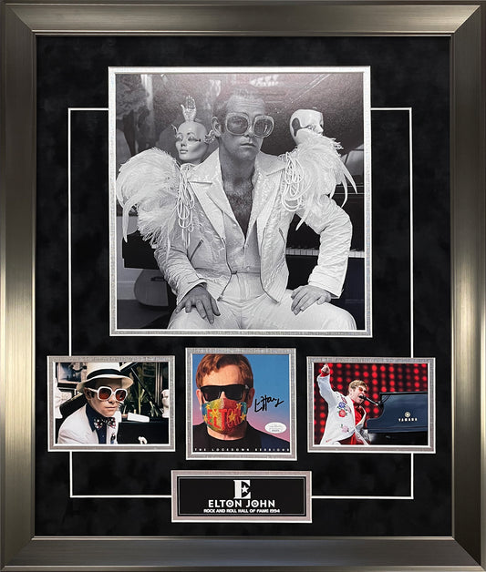 Elton John Autograph Collage 23x27 JSA Authentication