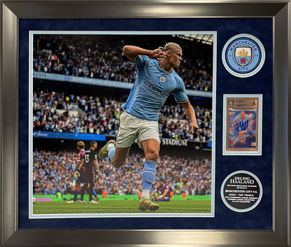 Erling Haaland Autograph Trading Card Insert Manchester City Collage 23x27 Beckett Authentication