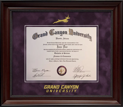 Grand Canyon University Diploma Frame - Officially Licensed - Cherry Finish Wood with Bead Frame with Purple Suede Mat and Gold Embossed Lopes Logo