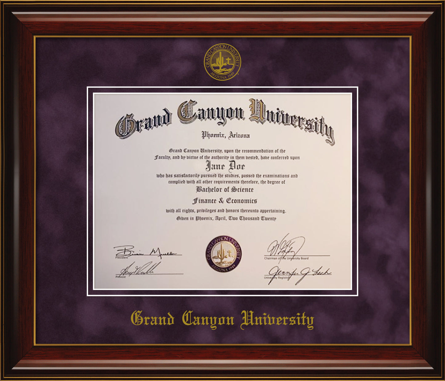 Grand Canyon University Diploma Frame - Officially Licensed - Glossy Mahogany Wood Frame With Gold Accent Lines