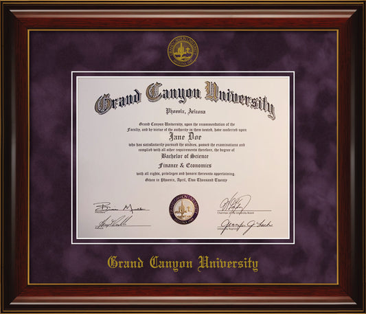 Grand Canyon University Diploma Frame - Officially Licensed - Glossy Mahogany Wood Frame With Gold Accent Lines