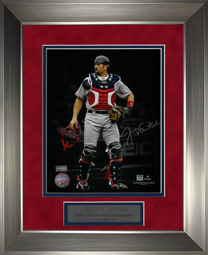 Jason Varitek Autograph Photo Red White & Blue Blacked Out 11x14
