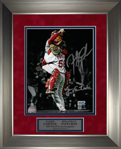 Jason Varitek, Jonathan Papelbon Double Autograph Photo 2007 World Series Victory Spotlight 11x14