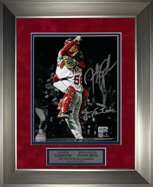 Jason Varitek, Jonathan Papelbon Double Autograph Photo 2007 World Series Victory Spotlight 11x14