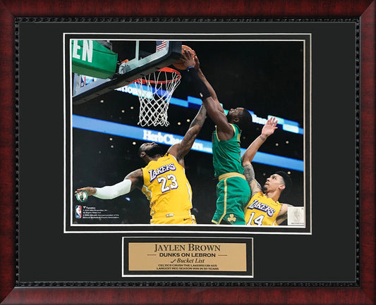Jaylen Brown Photo Dunk Over LeBron James 11x14