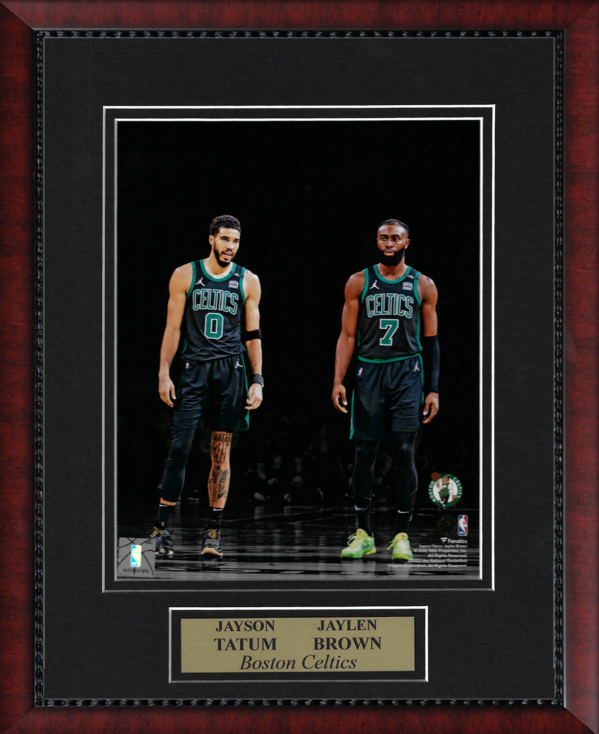 Jayson Tatum Jaylen Brown Photo Stand on Court Black Uniform 11x14
