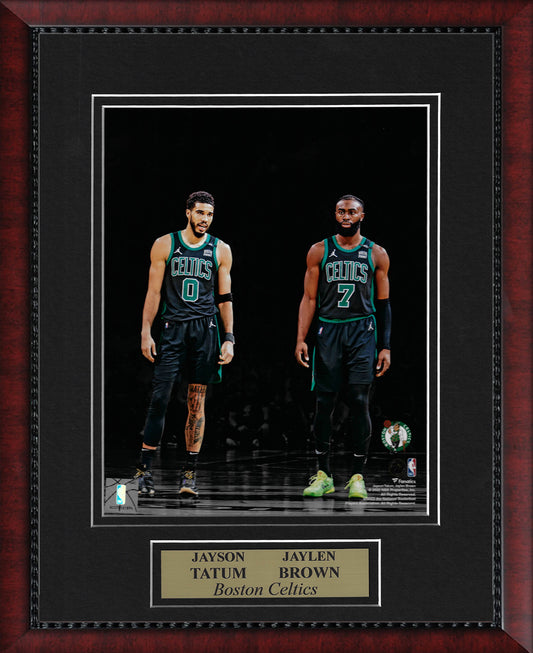 Jayson Tatum Jaylen Brown Photo Stand on Court Black Uniform 11x14
