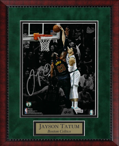 Jayson Tatum Autograph Photo Dunk Over LeBron James Spotlight 11x14