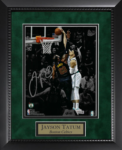 Jayson Tatum Autograph Photo Dunk Over LeBron James Spotlight 11x14