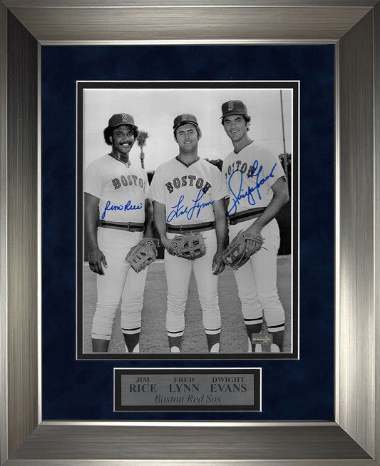Jim Rice, Fred Lynn, Dwight Evans Triple Autograph 8x10 Photo - Boston Red Sox - Framed 13x16 - New England Picture Authentication