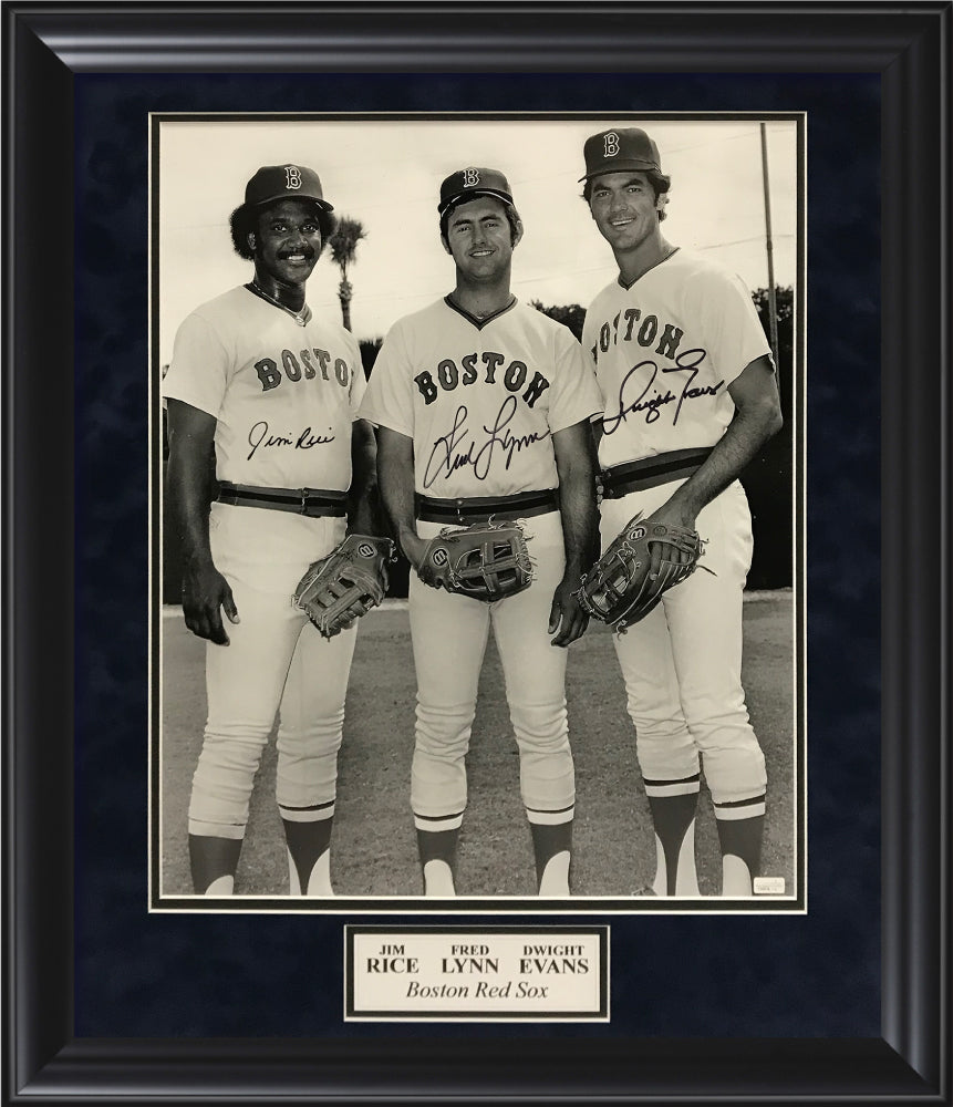Jim Rice, Fred Lynn, Dwight Evans Triple Autograph Photo 23x27 New England Picture Authentication