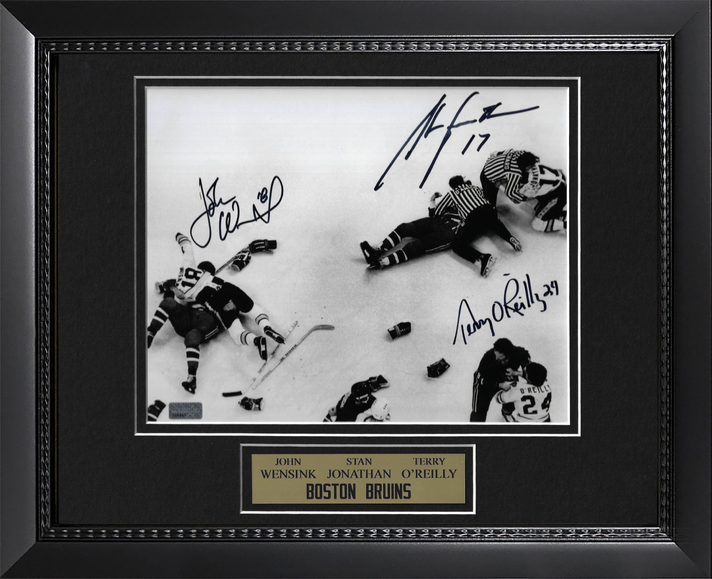 John Wensink Stan Jonathan Terry O'Reilly Triple Autograph Photo Ice Brawl 11x14