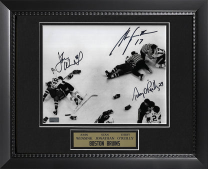 John Wensink Stan Jonathan Terry O'Reilly Triple Autograph Photo Ice Brawl 11x14