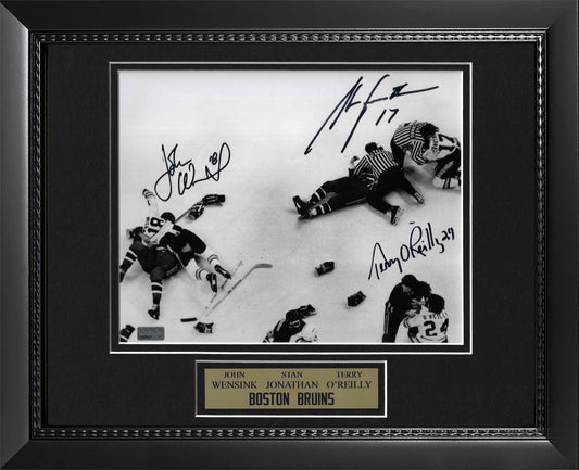 John Wensink Stan Jonathan Terry O'Reilly Triple Autograph Photo Ice Brawl 11x14