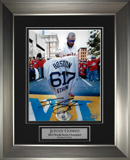Jonny Gomes Autograph 8x10 Photo - Boston Marathon Finish Line - Boston Red Sox - Framed 13x16 - New England Picture Authentication
