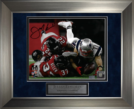 Julian Edelman Autograph 8x10 Photo - The Greatest Catch - New England Patriots - Framed 13x16 - JSA Authentication