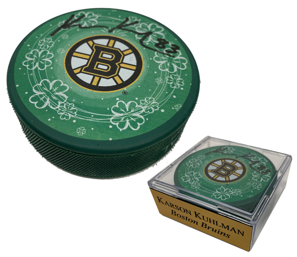 Karson Kuhlman Autograph Puck Green Clover Shamrock