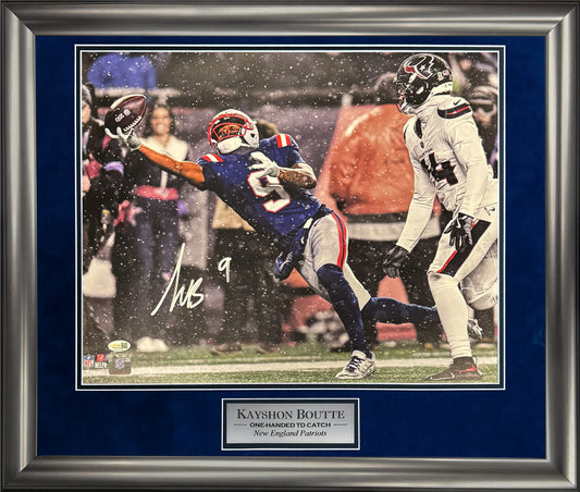 Kayshon Boutte Autograph 16x20 Photo - One Handed TD Catch - New England Patriots - Framed 23x27 - JSA Authentication