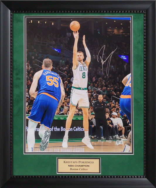 Kristaps Porzingis Autograph Photo Shoot 23x27 New England Picture Authentication