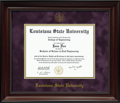 Louisiana State University Diploma Frame - Officially Licensed - Cherry Finish Wood with Bead Frame with Purple Suede and Gold Mats