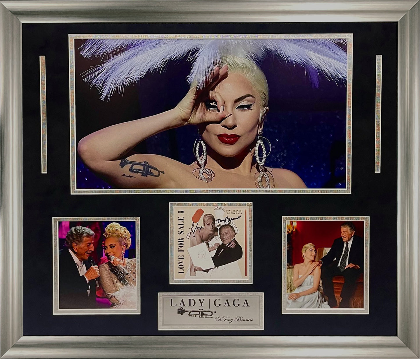 Lady Gaga & Tony Bennett Double Autograph CD Insert Collage 23x27 JSA Authentication