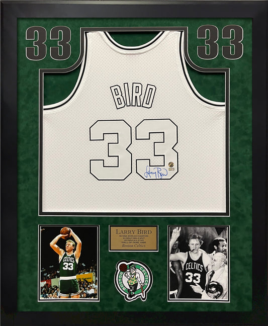 Larry Bird Autograph Jersey Boston Celtics White Out Framed 37x45