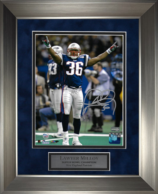 Lawyer Milloy Autograph Photo Super Bowl XXXVI Arms Up 11x14