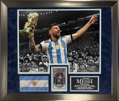 Lionel Messi Autograph Trading Card - Argentina Insert Collage - Framed 23x27 - Beckett Authentication