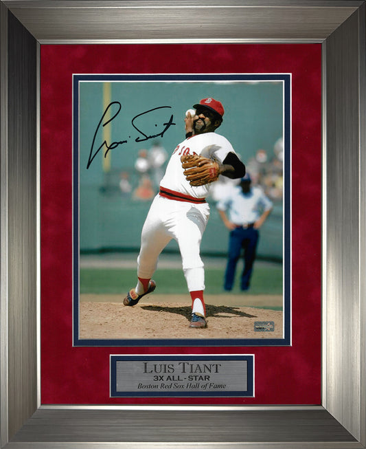 Luis Tiant Autograph 8x10 Photo - Pitch - Boston Red Sox - Framed 13x16 - New England Picture Authentication