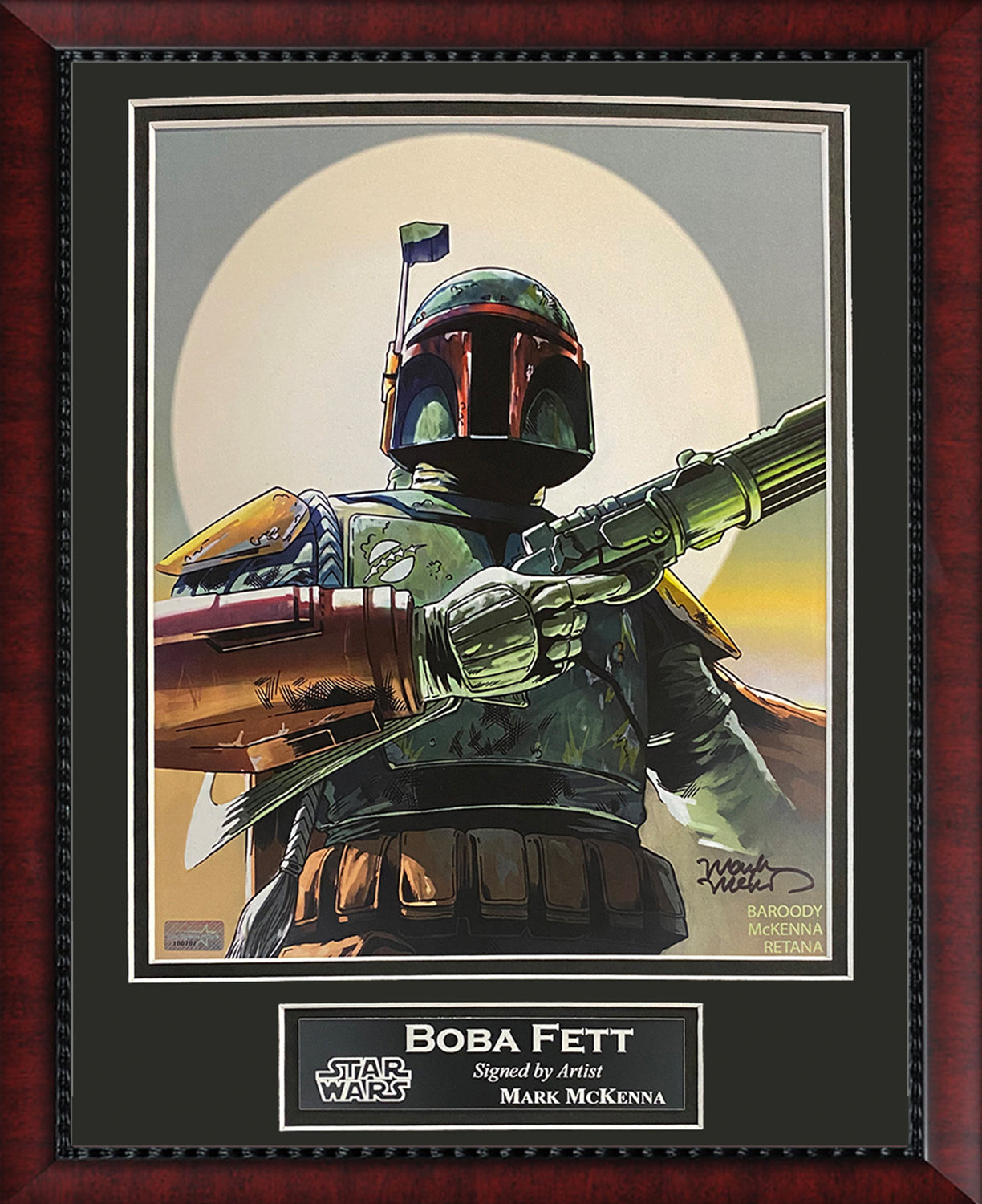 Mark McKenna Autograph Artist Print Boba Fett Sun 11x14 New England Picture Authentication