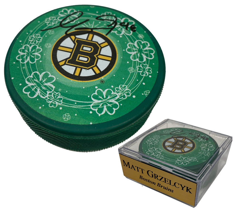 Matt Grzelcyk Autograph Puck Green Clover Shamrock