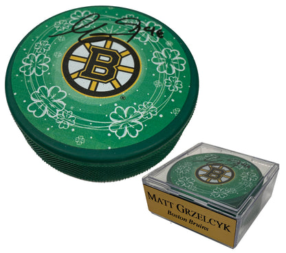 Matt Grzelcyk Autograph Puck Green Clover Shamrock