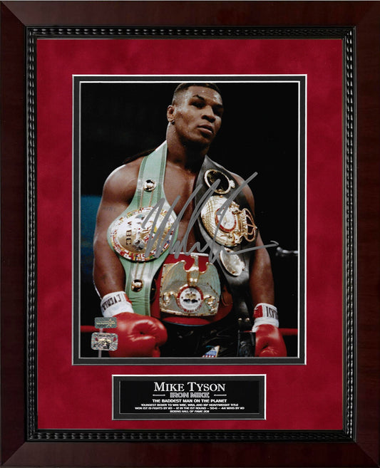 Mike Tyson Autograph Photo Championship Belts 11×14