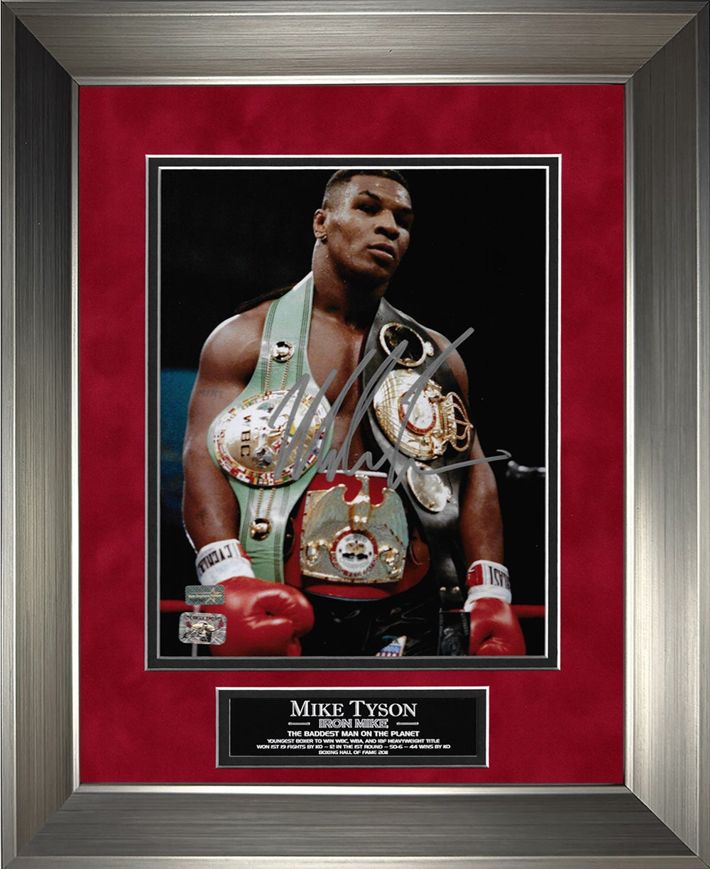 Mike Tyson Autograph Photo Championship Belts 11×14