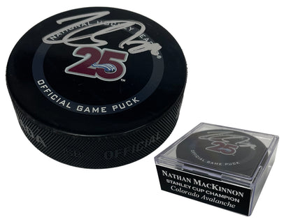 Nathan MacKinnon Autograph 25th Anniversary Puck