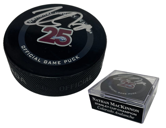 Nathan MacKinnon Autograph 25th Anniversary Puck