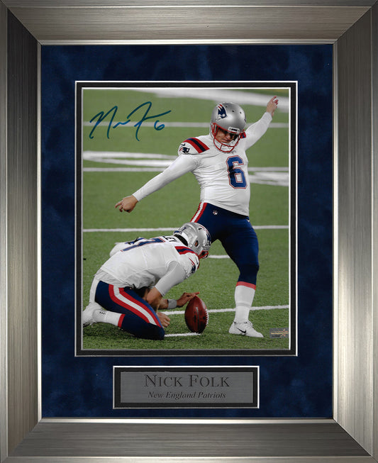 Nick Folk Autograph 8x10 Photo - Kick - New England Patriots - Framed 13x16 - New England Picture Authentication