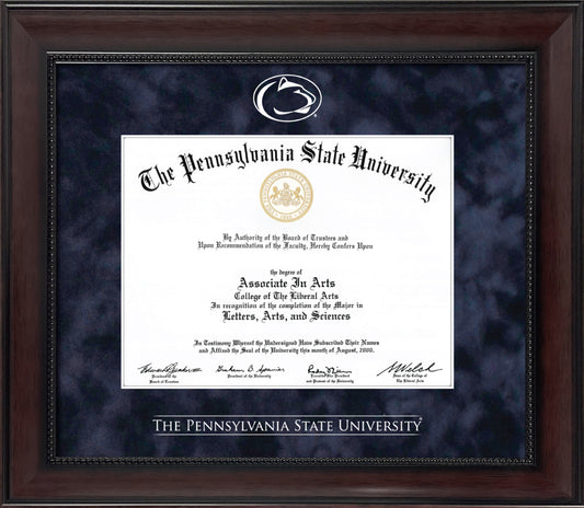 Penn State University Diploma Frame - Officially Licensed - Traditional Mahogany Wood Satin Finish with Bead Frame and Navy Suede Mat and White Embossed Nittany Lion Logo Brand: New England Picture
