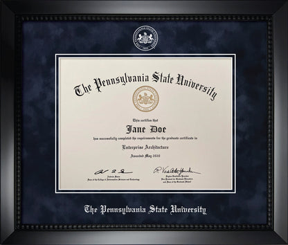Penn State University Diploma Frame - Officially Licensed - Matte Black Frame With Navy Suede Mat and White Embossed PSU Seal