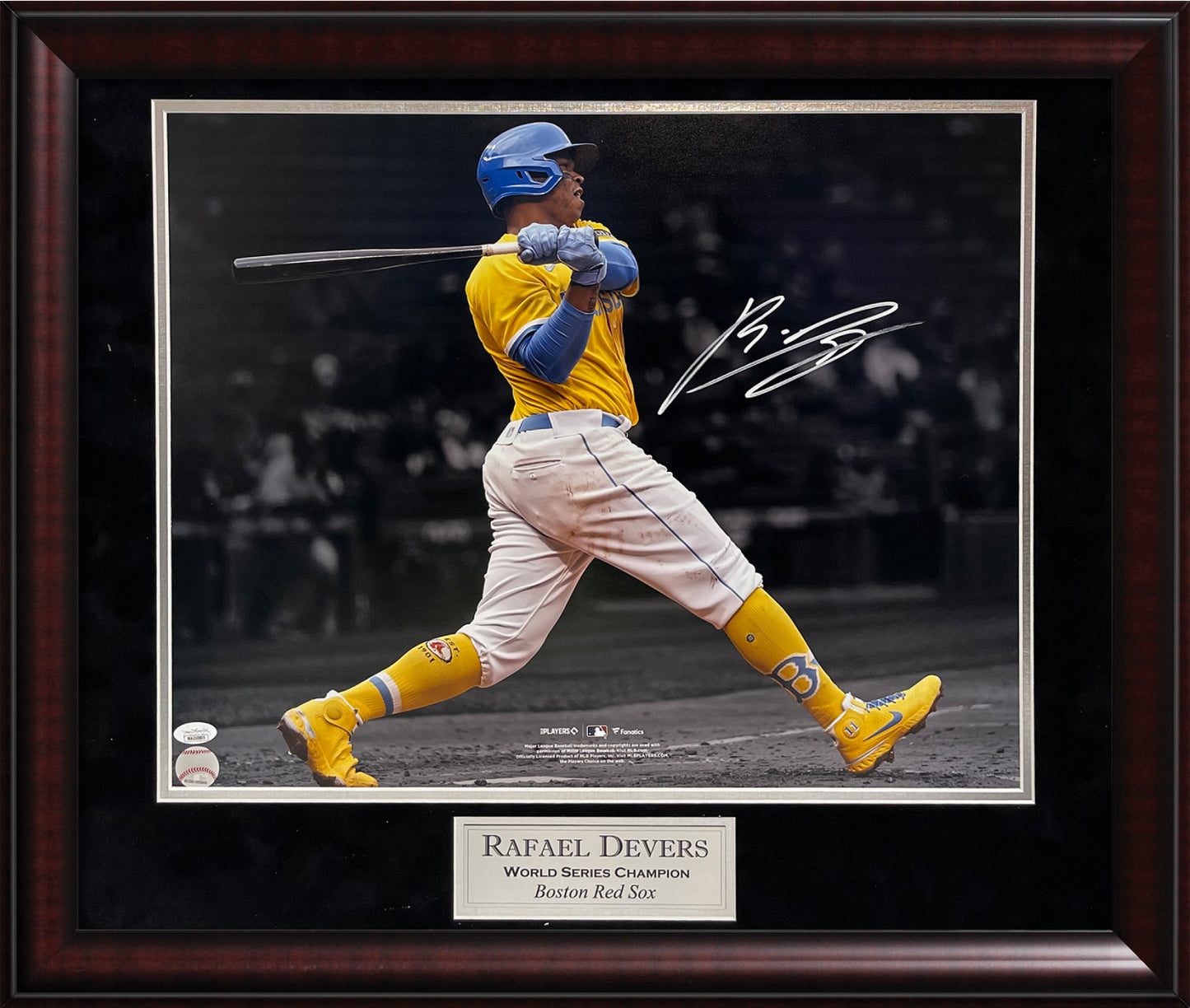 Rafael Devers Autograph Photo Yellow City Connect Uniform 23x27 New England Picture Authentication
