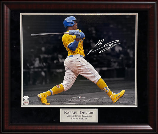 Rafael Devers Autograph Photo Yellow City Connect Uniform 23x27 New England Picture Authentication