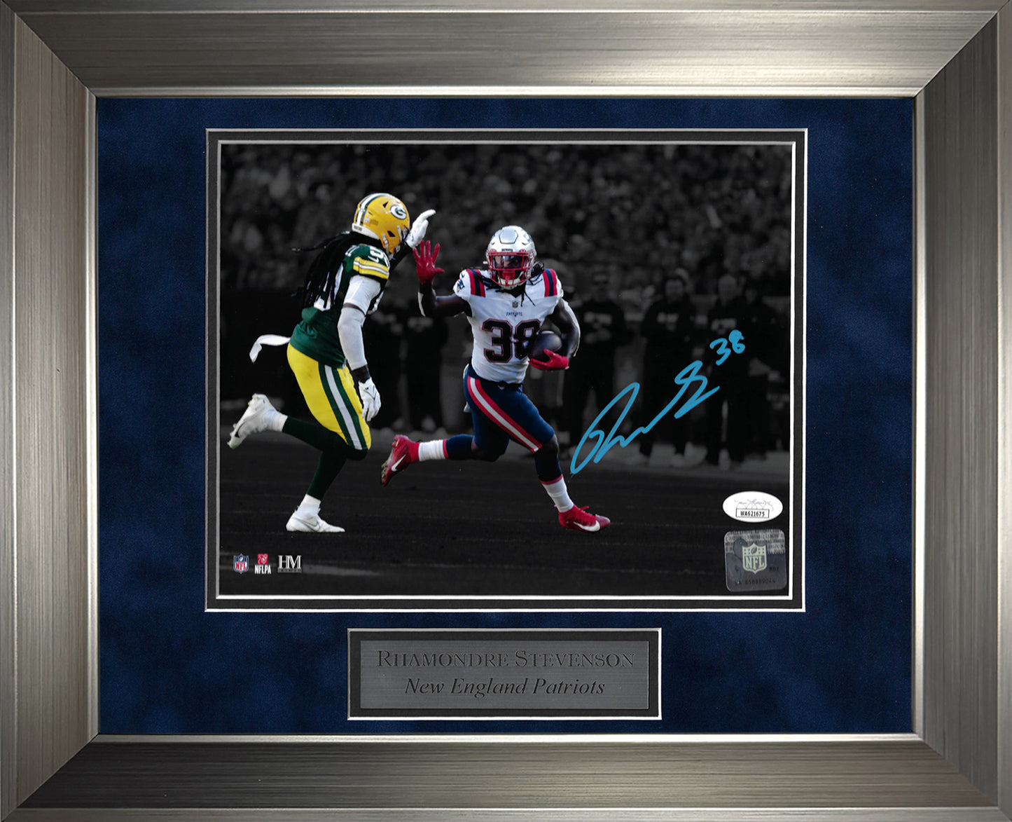 Rhamondre Stevenson Autograph Photo Spotlight VS Green Bay 11x14