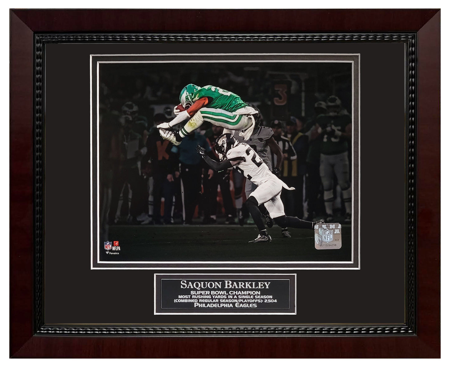 Saquon Barkley Photograph - Backwards Leap - Philadelphia Eagles - Framed 13x16