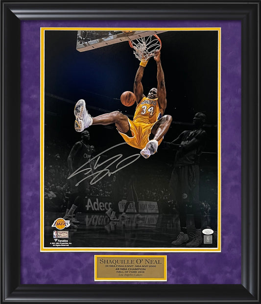 Shaquille O'Neal Autograph Photo Dunk Hang on Rim 23x27 JSA Authentication