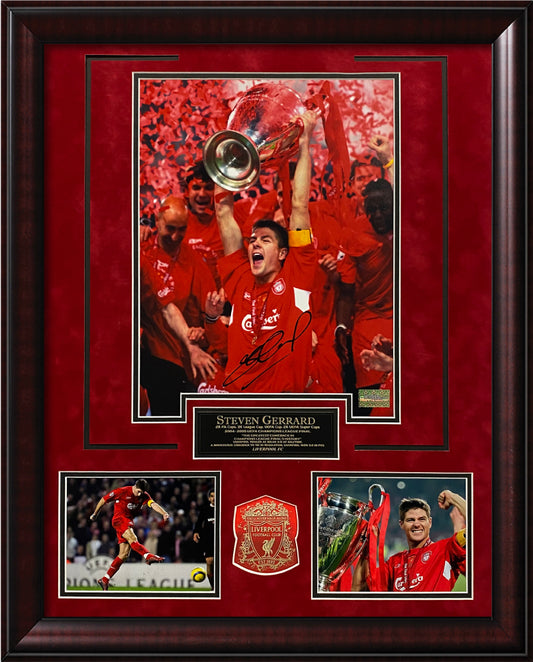 Steven Gerrard Autograph Photo Liverpool 3 Way Celebrate 20x26