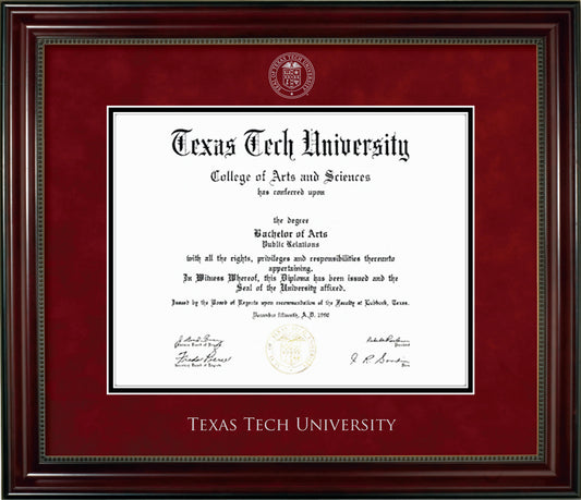 Texas Tech University Diploma Frame - Officially Licensed - Cherry Finish Wood with Bead Frame - Red Suede and Black Mats