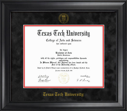 Texas Tech University Diploma Frame - Officially Licensed - Modern Matte Black Wood with Bead Frame - Black Suede and Red Mats